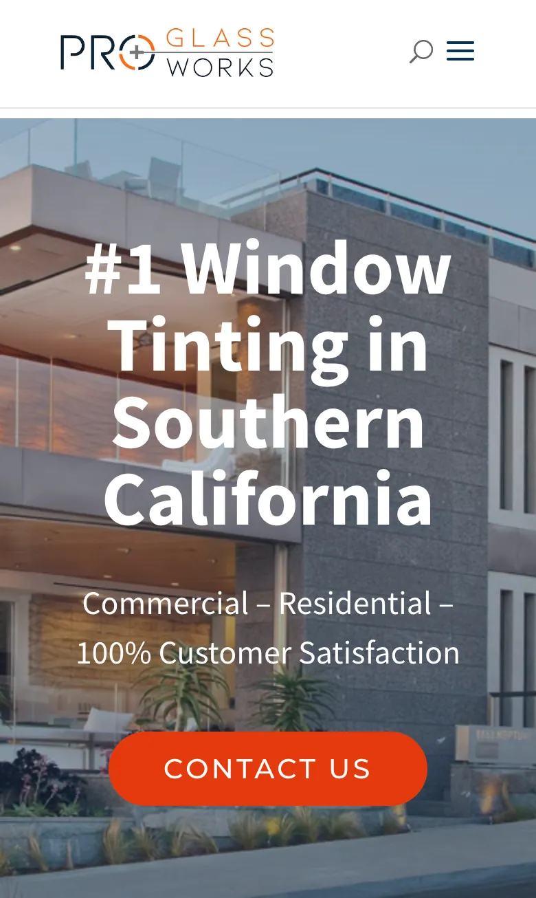 Pro Glass Works home page on a mobile device